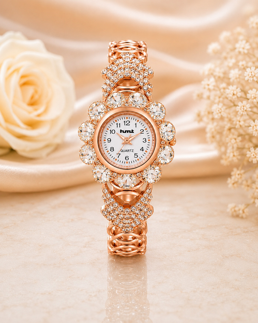 Rose Gold Crystal embellished jewelery bracelet watch