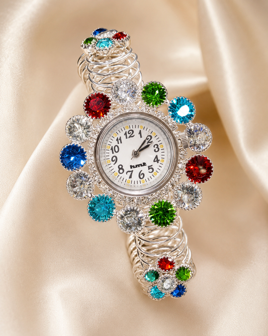 Silver Floral Crystal Kashmiri Bangle Watch