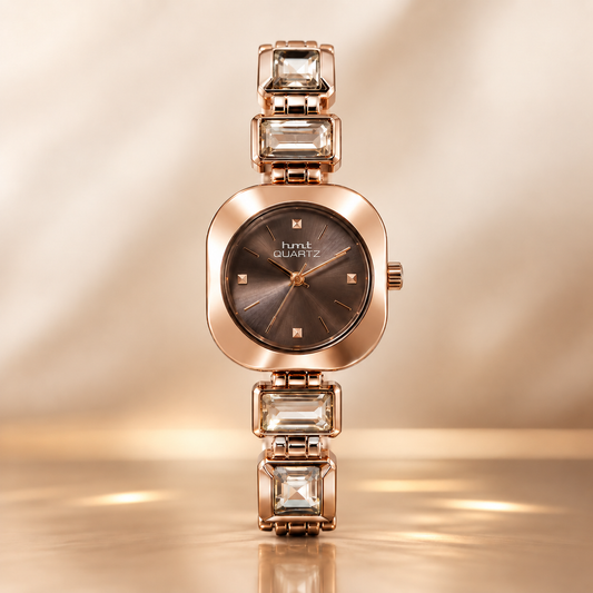 HMT Quartz Premium Rose Gold Crystal Bracelet Watch