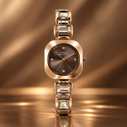 Coffee-Toned Crystal Stone Bracelet Watch for Women