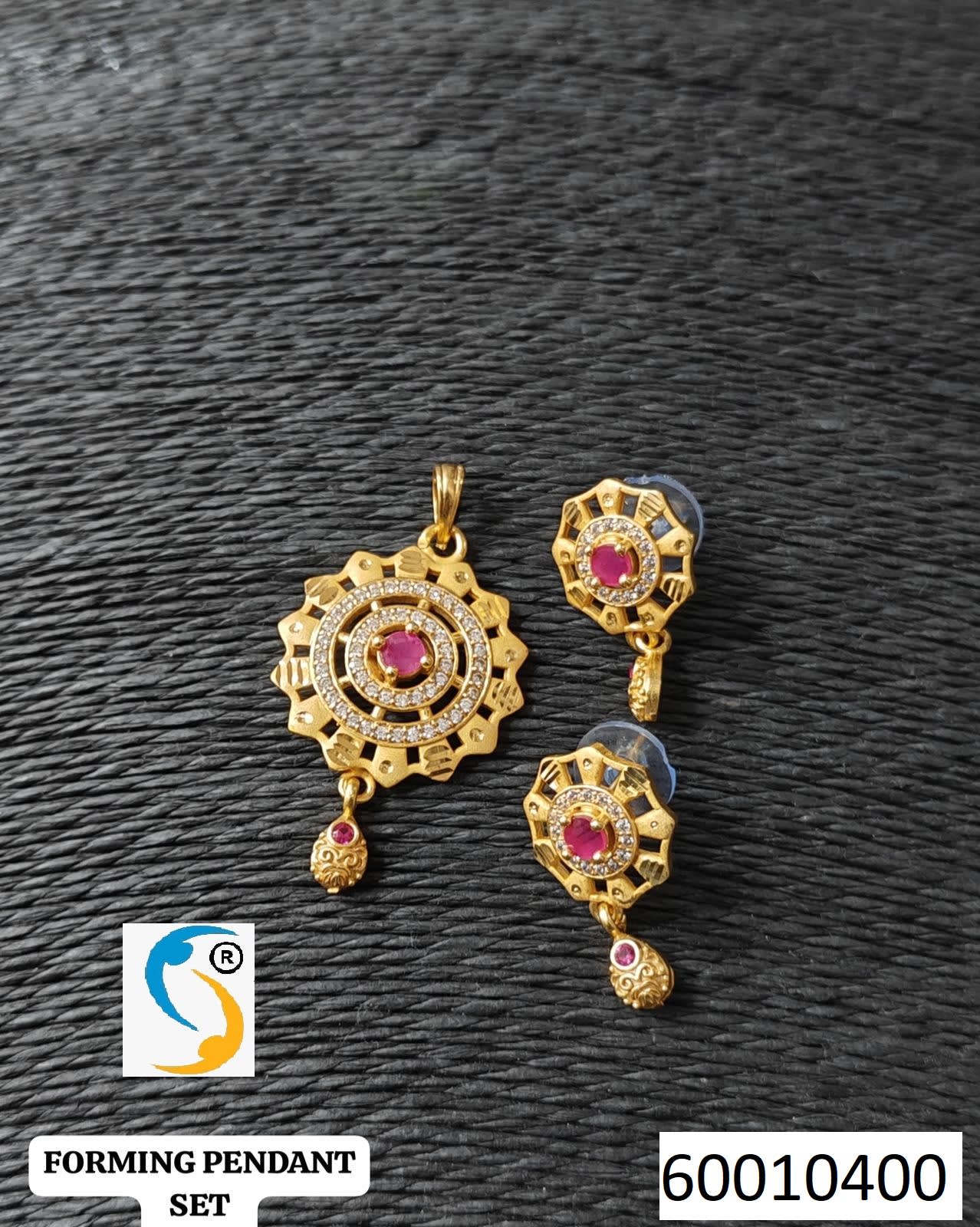 High Gold Plated Stunning American Diamond And Pink Diamond Studded Forming Designer Round Pendant Set