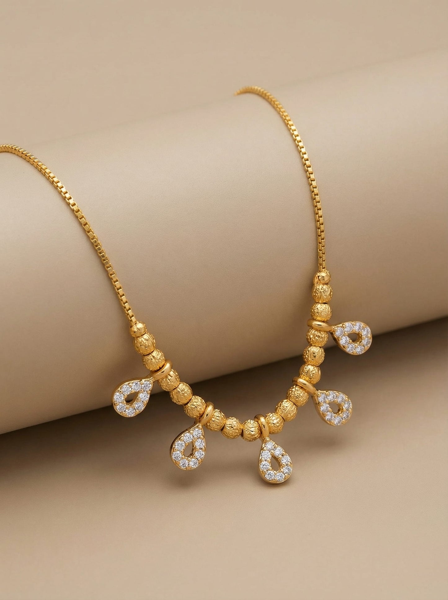 Micro Gold Plated And Diamond Studded Fancy Teardrop Charm Necklace
