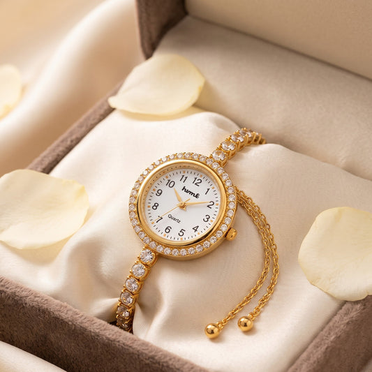 18k Gold Plated Crystal Link Bracelet Watch
