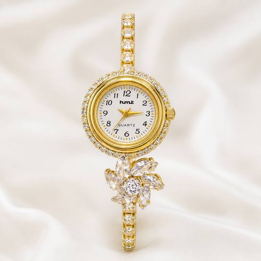 Elegant HMT Floral Gold-Plated Anti-tarnish Bracelet Watch