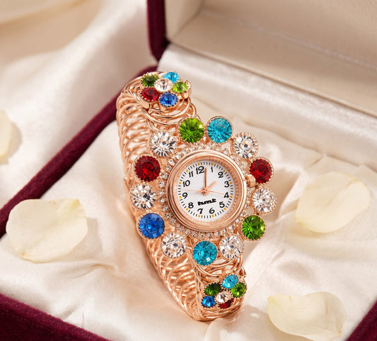 Rose Gold Floral Crystal Kashmiri Bangle Watch