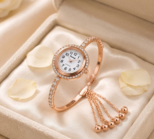 18k Rose Gold Plated Crystal Link Bracelet Watch
