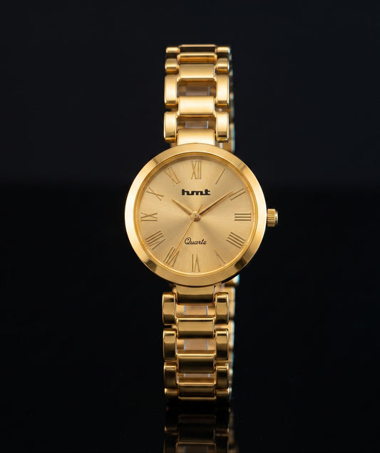 Minimalist Gold-Tone Women's Analog Watch with Linked Bracelet