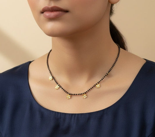 Micro Gold Plated And Diamond Flower Design Fancy Mangalsutra