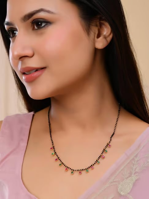 Women’S Micro Gold Plated And Diamond Multi Stone Oval Fancy Mangalsutra