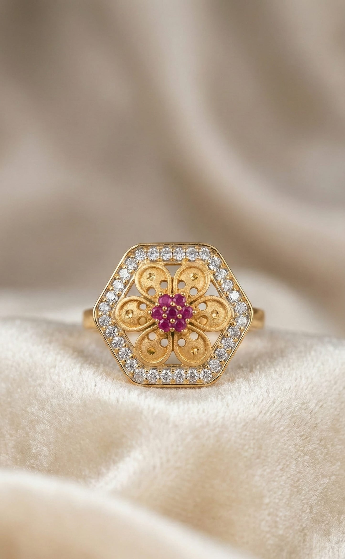 Micro Gold Plated Daily Wear And Diamond Studded Fancy Adjustable Flower Ring