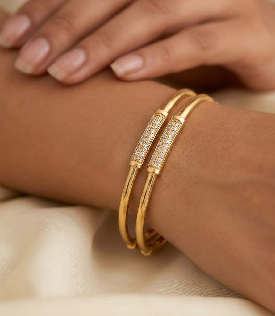 micro gold plated daily wear ad diamond studed fancy bangle
