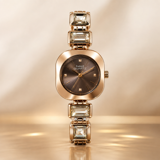Gold-Toned Crystal Stone Bracelet Watch for Women