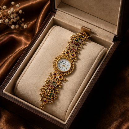 Royal Heritage Gold-Tone Embellished Bracelet Watch