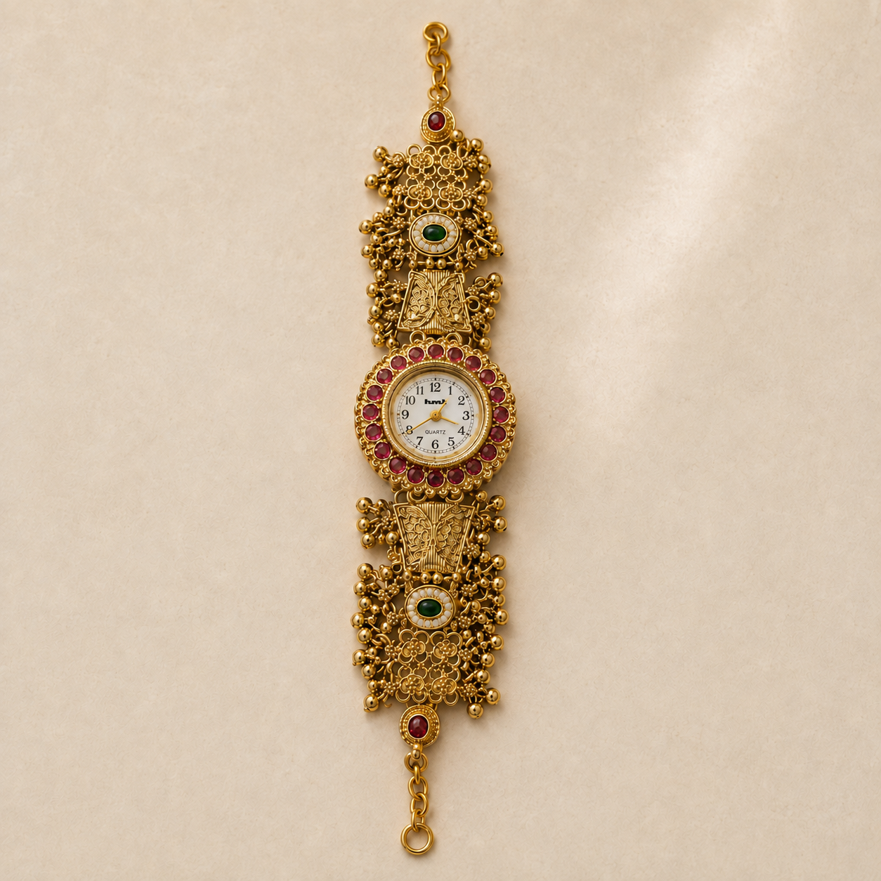 Gold-Toned Kundan Stone Traditional Bracelet Watch