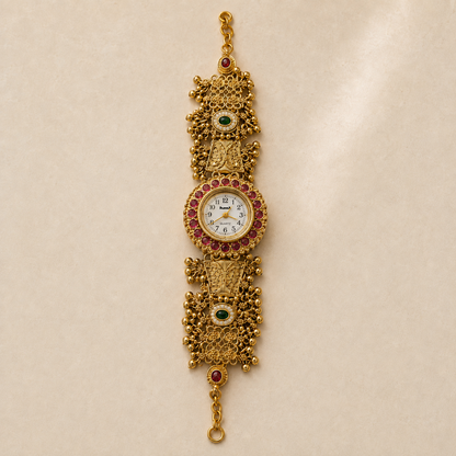 Gold-Toned Kundan Stone Traditional Bracelet Watch