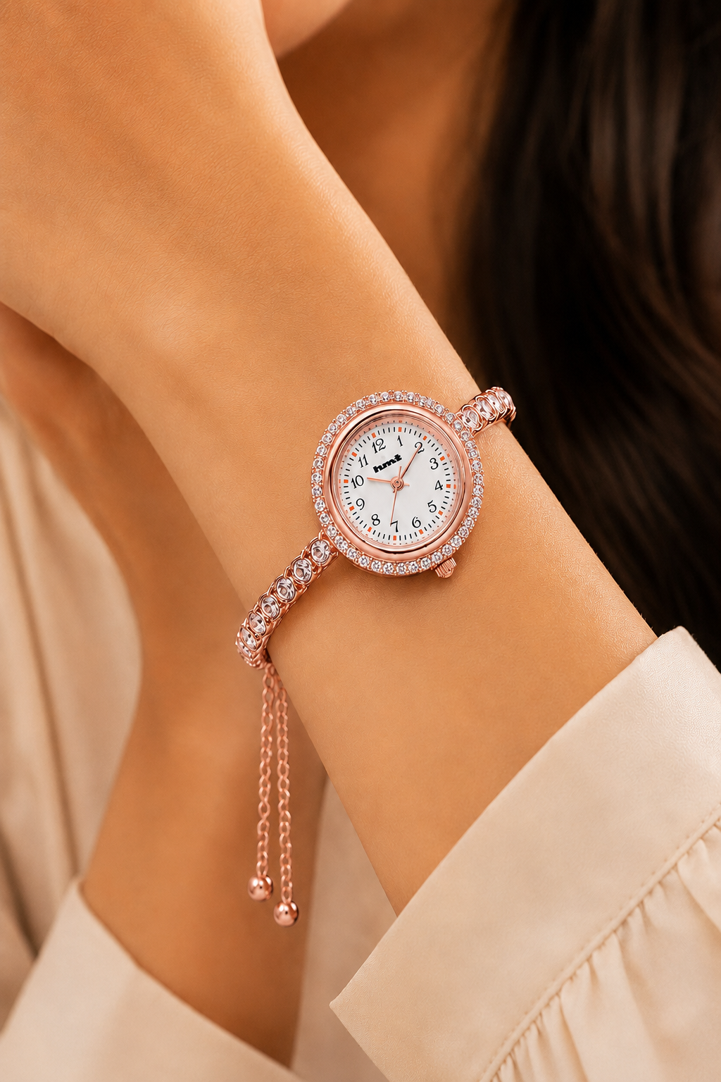 18k Rose Gold Plated Crystal Link Bracelet Watch