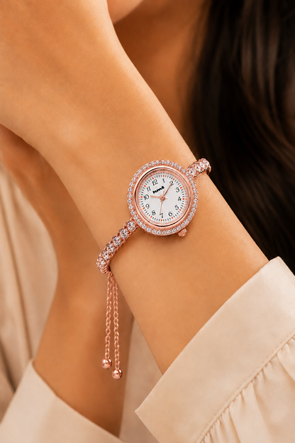 18k Rose Gold Plated Crystal Link Bracelet Watch