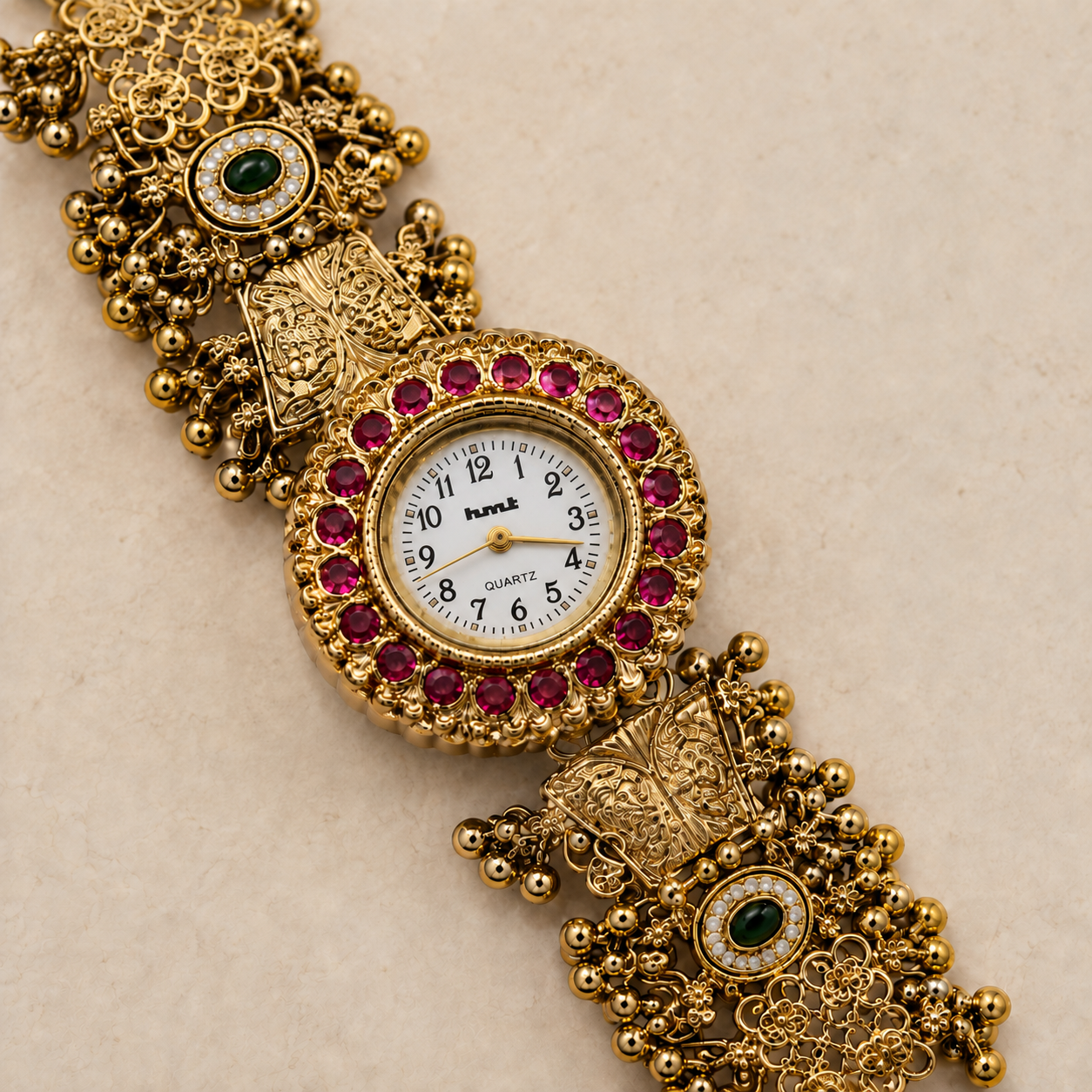 Gold-Toned Kundan Stone Traditional Bracelet Watch