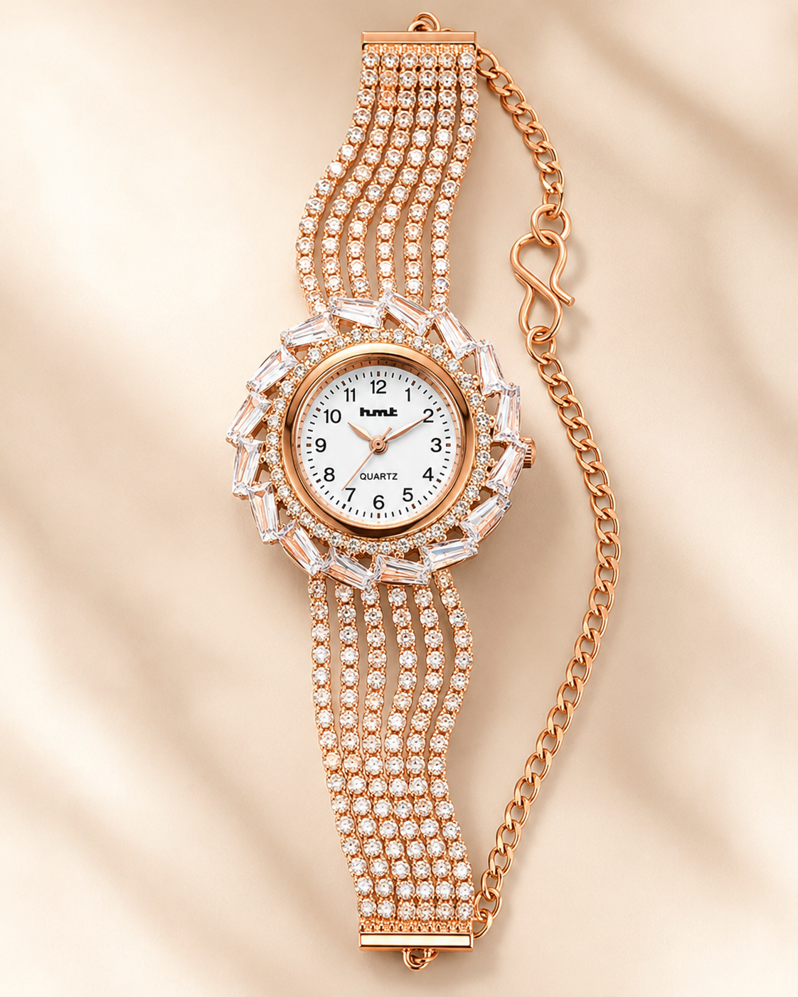 Rose Gold Crystal-Embellished Luxury Bracelet Watch