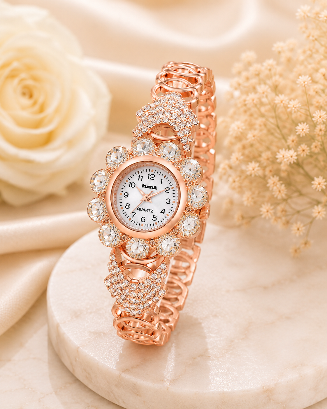 Rose Gold Crystal embellished jewelery bracelet watch