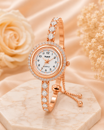 18k Rose Gold Plated Crystal Link Bracelet Watch