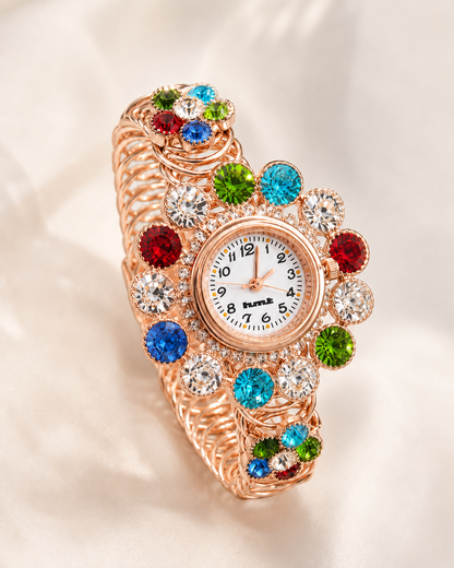 Rose Gold Floral Crystal Kashmiri Bangle Watch