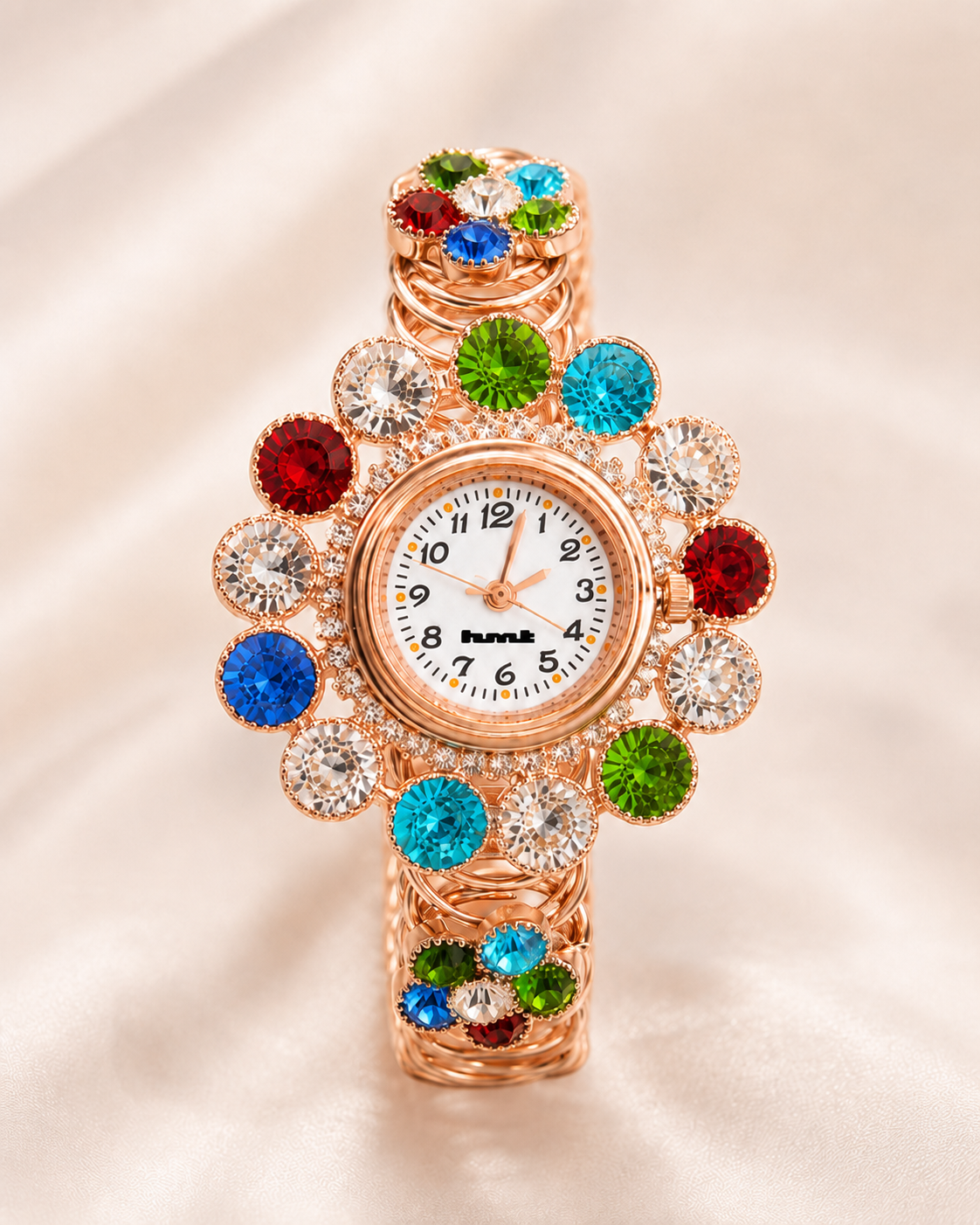 Rose Gold Floral Crystal Kashmiri Bangle Watch