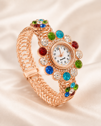 Rose Gold Floral Crystal Kashmiri Bangle Watch