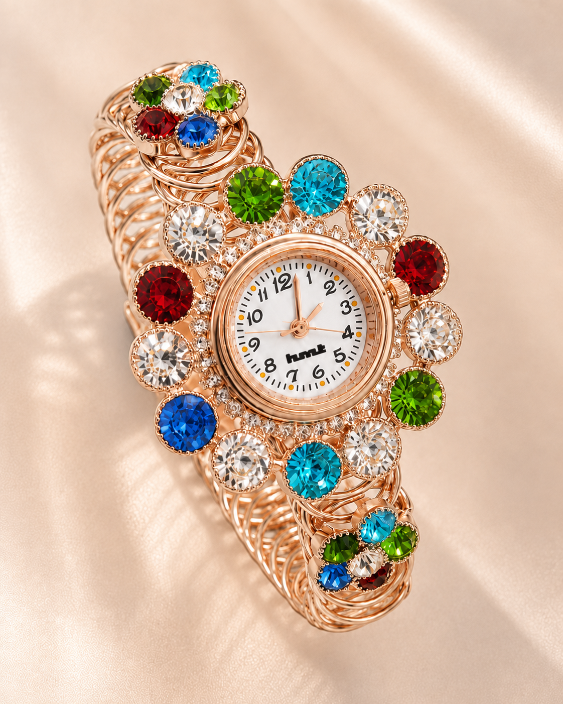 Rose Gold Floral Crystal Kashmiri Bangle Watch