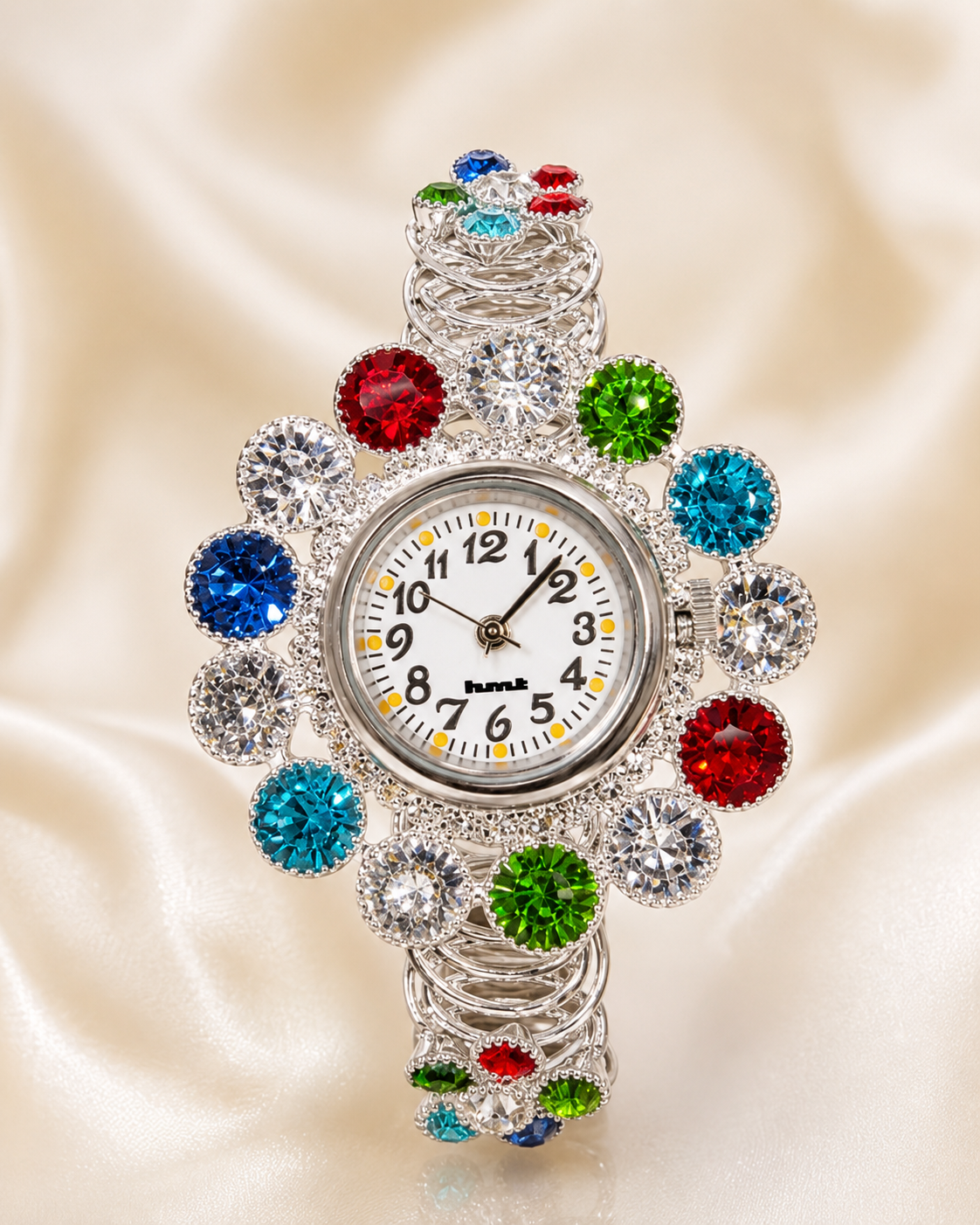 Silver Floral Crystal Kashmiri Bangle Watch