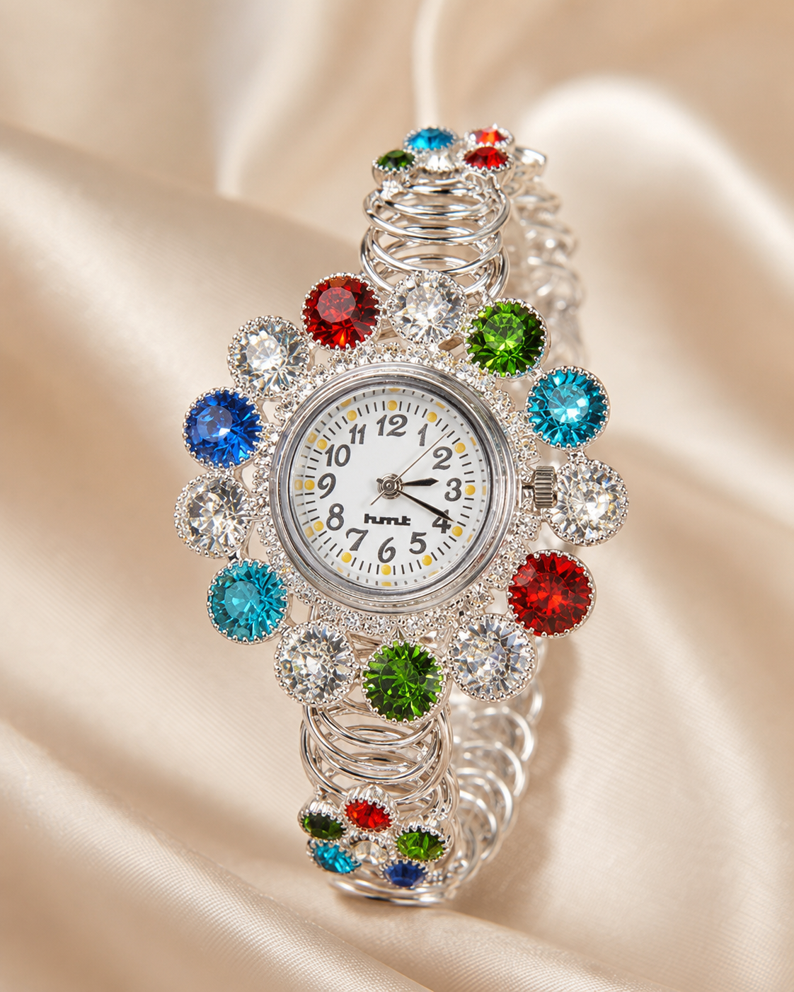 Silver Floral Crystal Kashmiri Bangle Watch