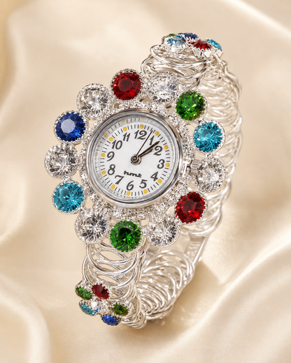 Silver Floral Crystal Kashmiri Bangle Watch