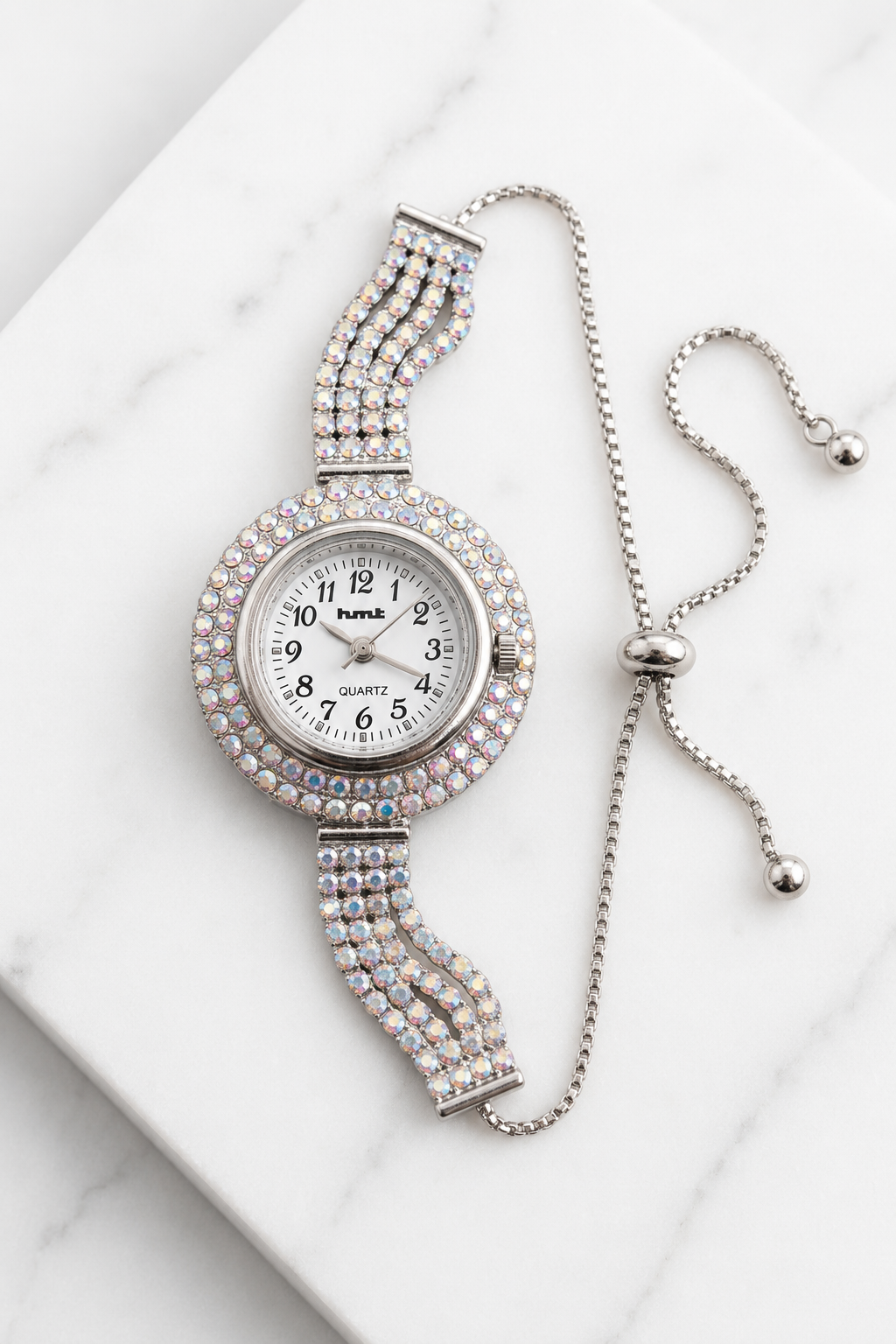 HMT Quartz Premium Silver Crystal Bracelet Watch