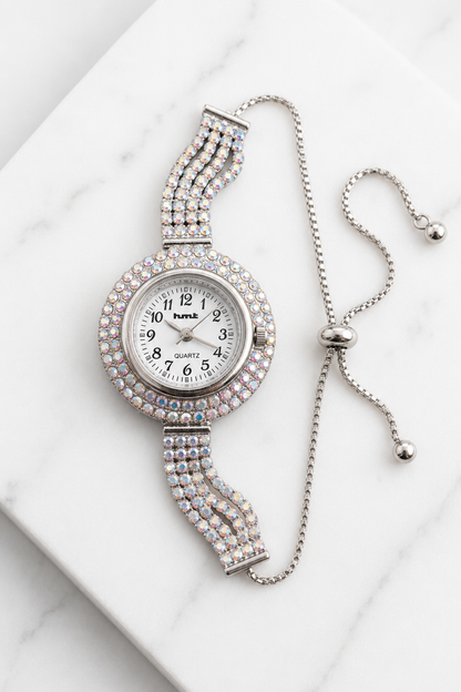 HMT Quartz Premium Silver Crystal Bracelet Watch
