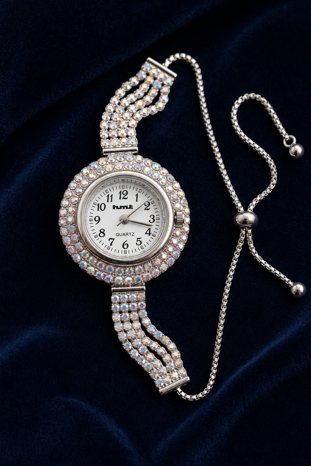 HMT Quartz Premium Silver Crystal Bracelet Watch