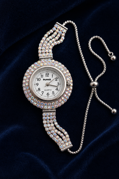 HMT Quartz Premium Silver Crystal Bracelet Watch