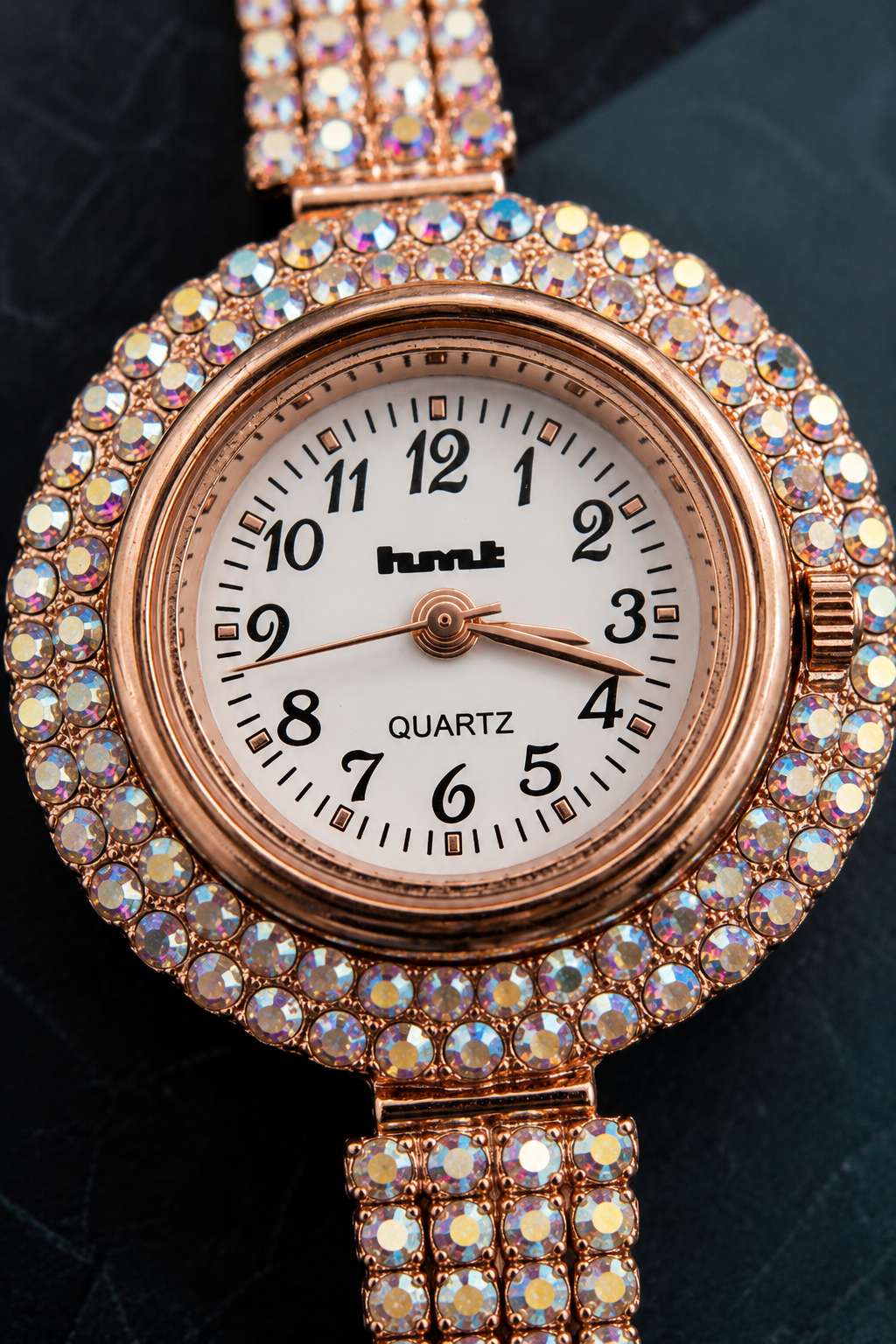 HMT Quartz Premium Rose Gold Crystal Bracelet Watch