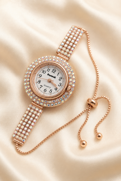 HMT Quartz Premium Rose Gold Crystal Bracelet Watch
