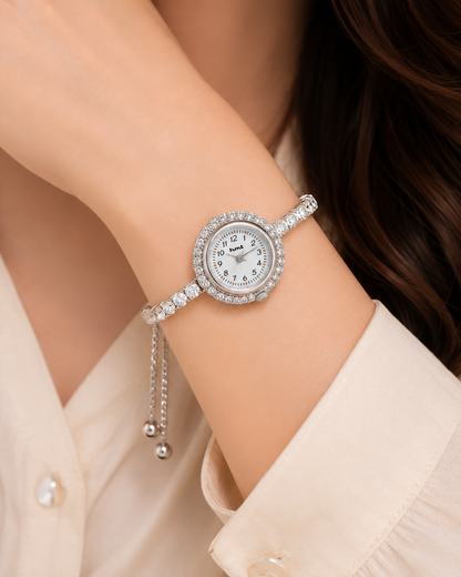 18k Silver Plated Crystal Link Bracelet Watch