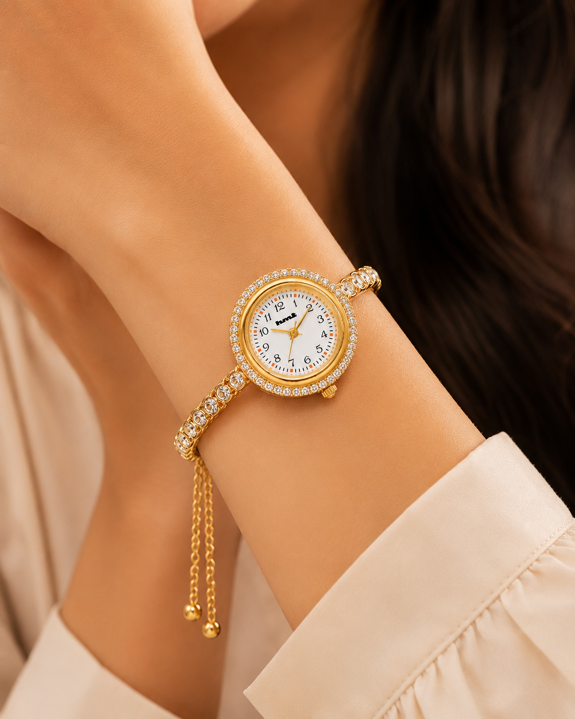 18k Gold Plated Crystal Link Bracelet Watch