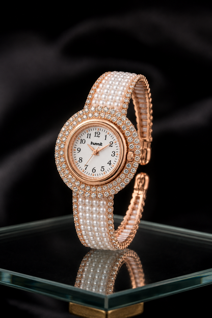 18k Gold Plated Pearl Crystal Bracelet Watch