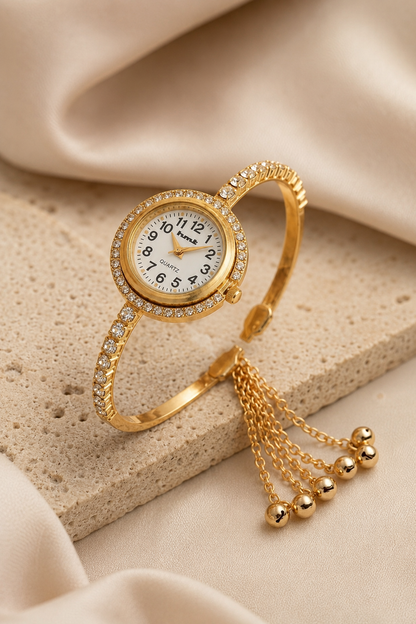 18k Gold Plated Crystal Link Bracelet Watch