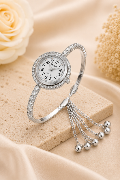 18k Silver Plated Crystal Link Bracelet Watch