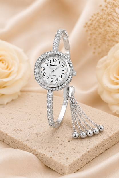 18k Silver Plated Crystal Link Bracelet Watch