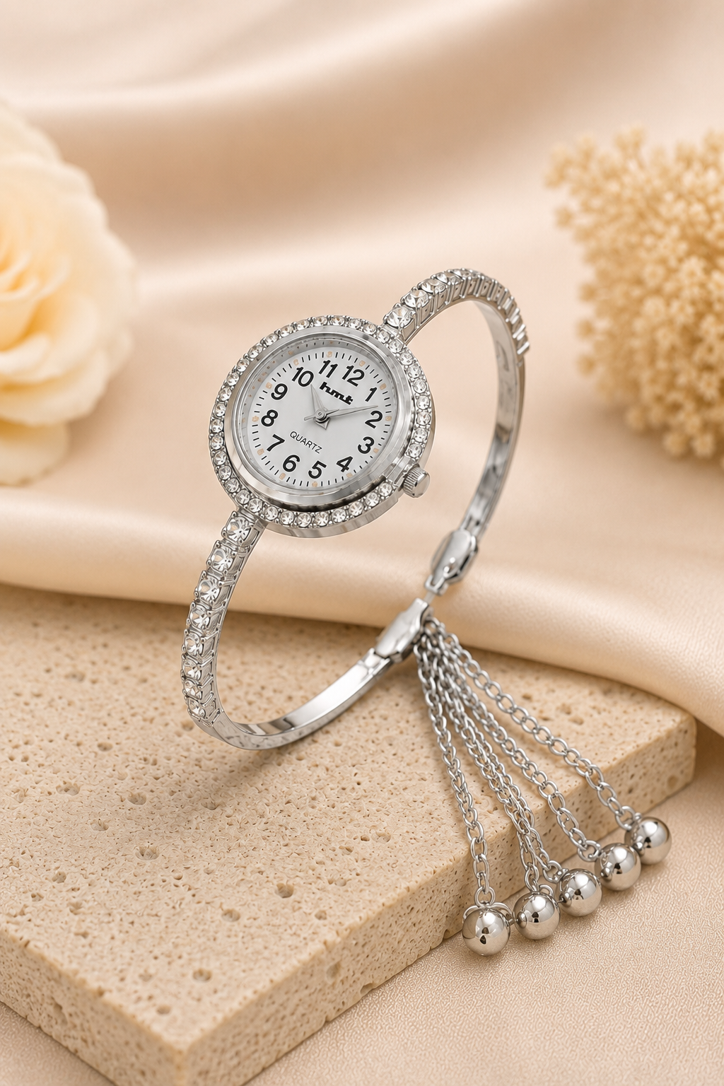 18k Silver Plated Crystal Link Bracelet Watch