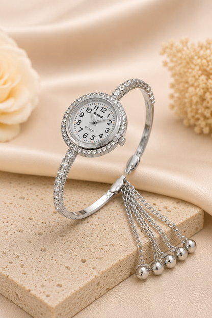 18k Silver Plated Crystal Link Bracelet Watch