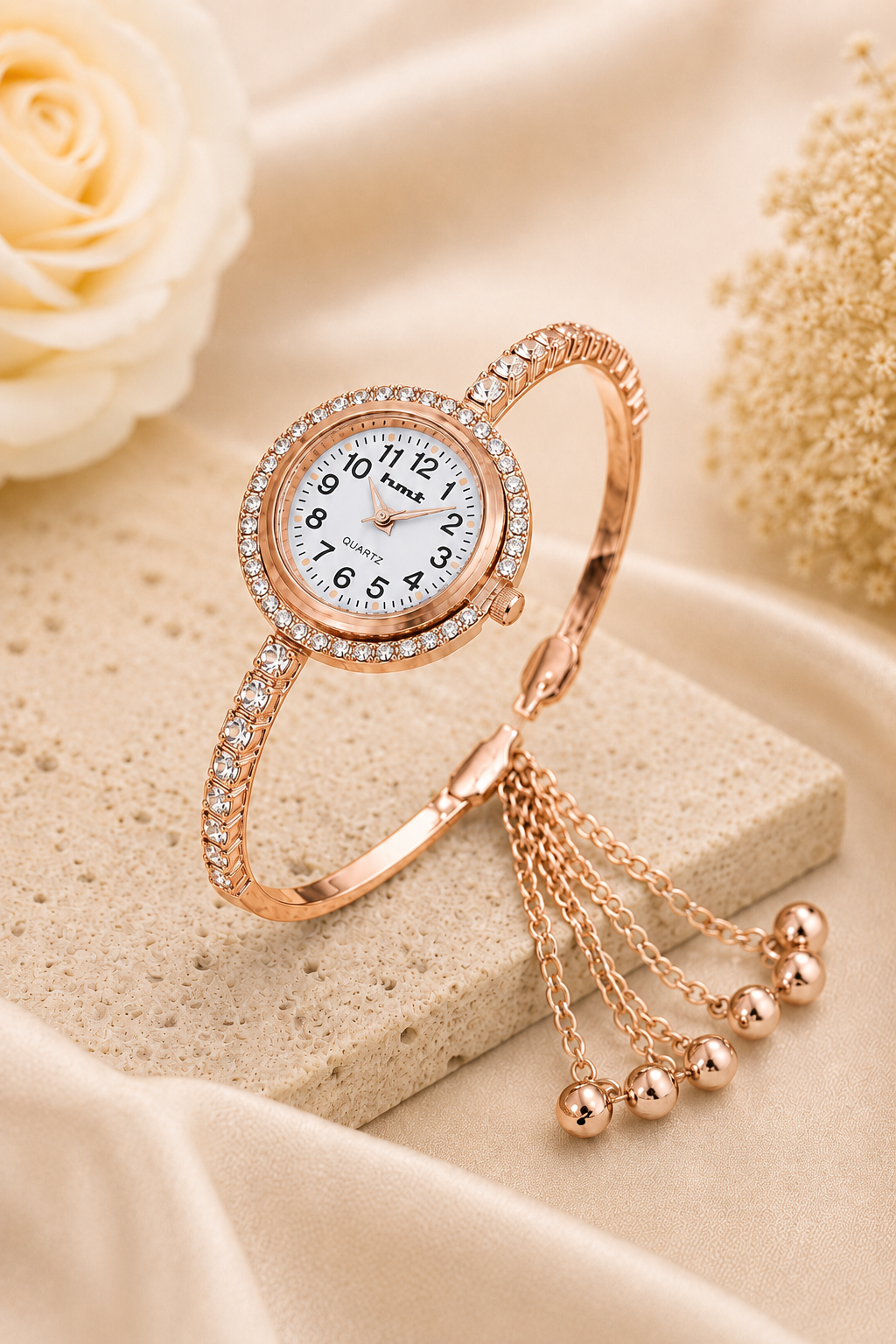 18k Rose Gold Plated Crystal Link Bracelet Watch