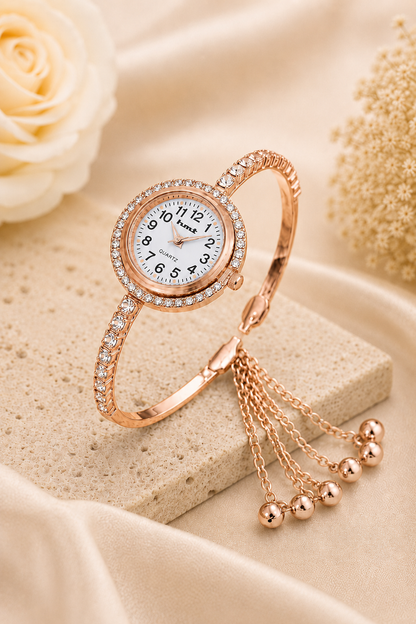 18k Rose Gold Plated Crystal Link Bracelet Watch