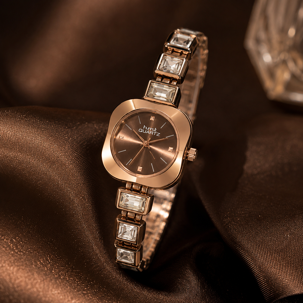 HMT Quartz Premium Rose Gold Crystal Bracelet Watch