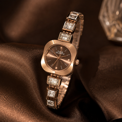 HMT Quartz Premium Rose Gold Crystal Bracelet Watch